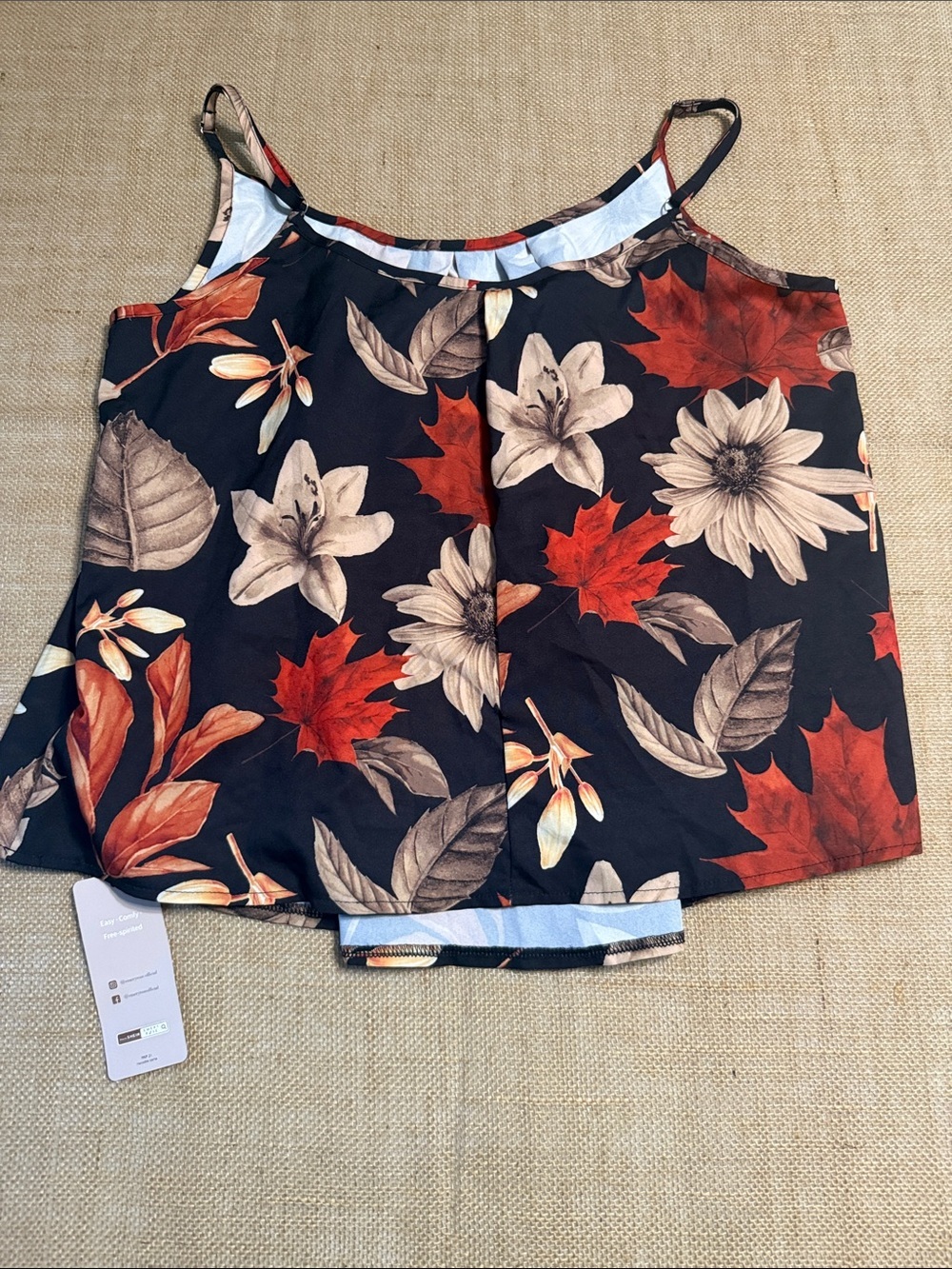 Floral Spaghetti-Strap Camisole in Black with Red & Cream - Picture 5 of 5